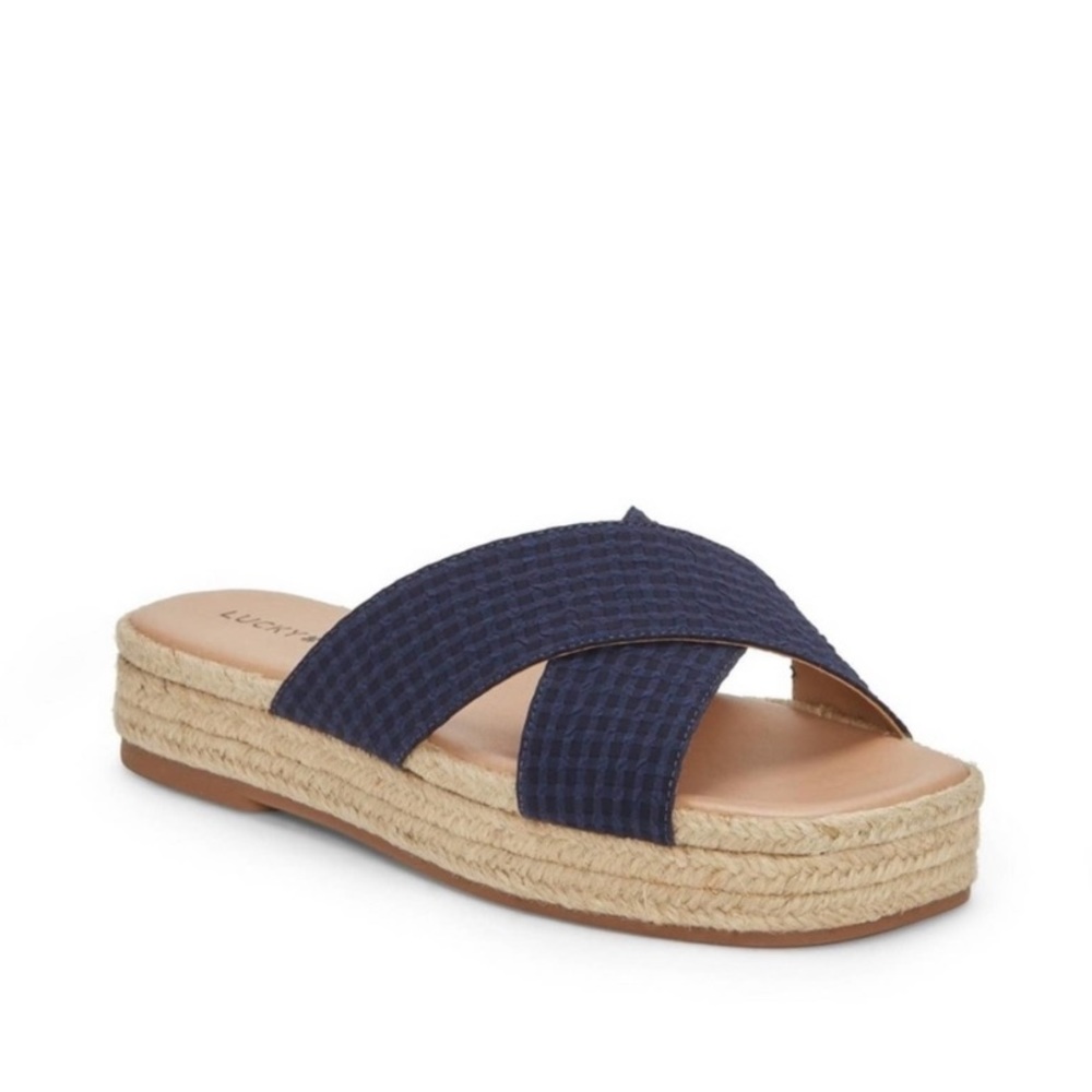 New Lucky Brand Gayte Sandal Blue Black Espadrille Platform